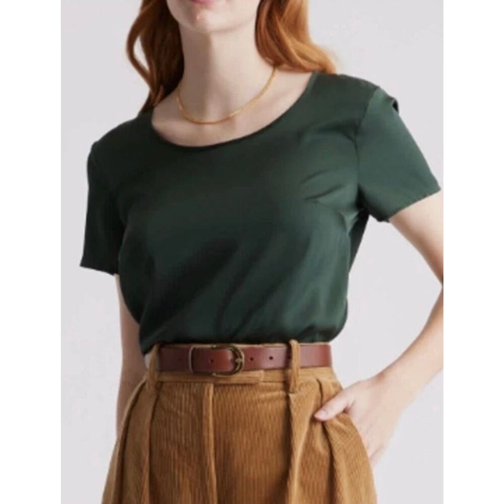 Quince Women’s Washable Stretch Silk Tee | Forest Green | Size Small
